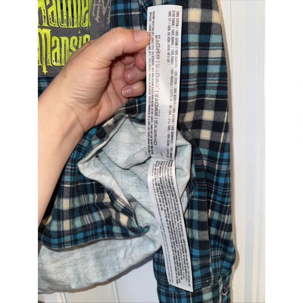 Disney Haunted Mansion Tie Front Long Sleeve Plaid Shirt 1X Womens 100% Cotton - Picture 6 of 7